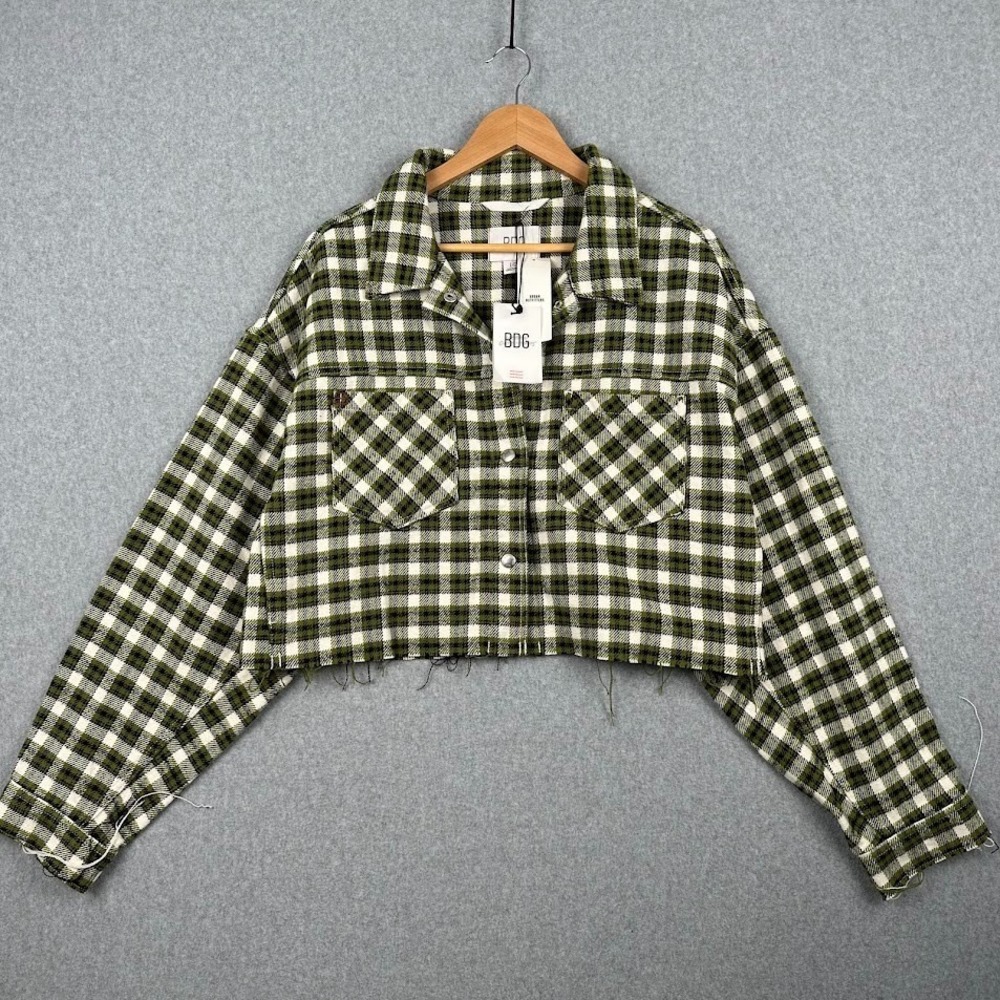Urban Outfitters BDG Carissa Flannel Cropped Shirt Jacket Womens Large NWT Green